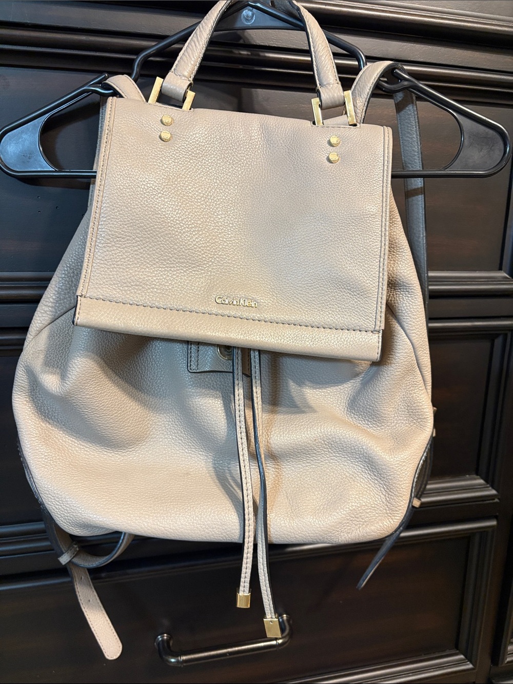 Calvin Klein Pebbled Taupe Leather Backpack Purse